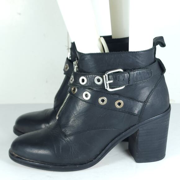 Office London Women’s US7,5 EU38 Black Leather Front Zip Studded Ankle Booties - Picture 2 of 16
